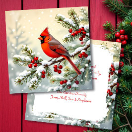 Cartão De Festividades Cardinal on a Snowy Branch Personalized Christmas