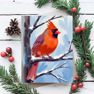 Cartão De Festividades Cardinal Vermelho Aquarela de Inverno