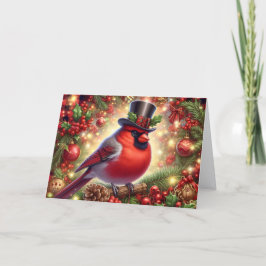 Cartão De Festividades Cardinal Vermelho usando Chapéu Alto Natal