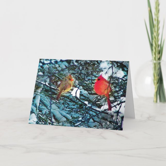 Cartão De Festividades Cardinhos, amor de inverno, cartas (Frente)