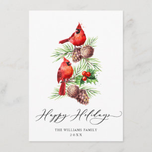 Cartão De Festividades Cardinhos Vermelhos Holly Berry Saudação de Nata