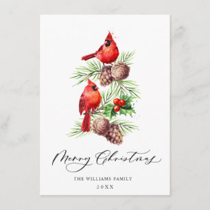 Cartão De Festividades Cardinhos Vermelhos Holly Berry Saudação de Nata