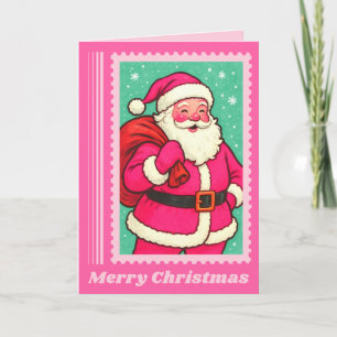 Cartão De Festividades Carimbo de Natal Rosa Santa Claus