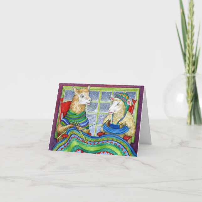 Cartão De Festividades Carneiros & lama de confecção de malhas (Frente)