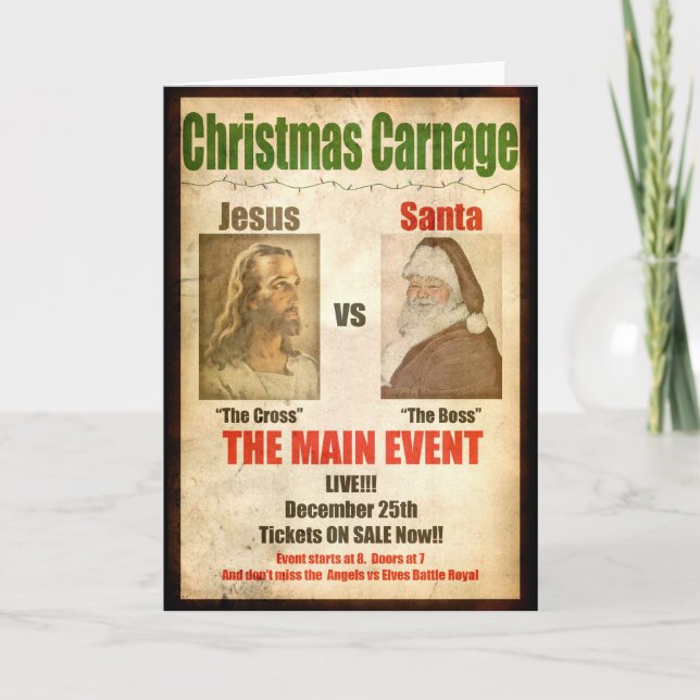 Cartão De Festividades Carnificina de Natal Jesus vs Papai noel (Frente)