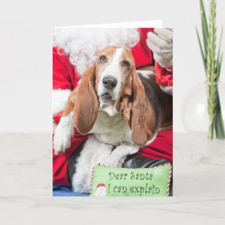 Cartão De Festividades Caro papai noel eu posso explicar Basset Hound