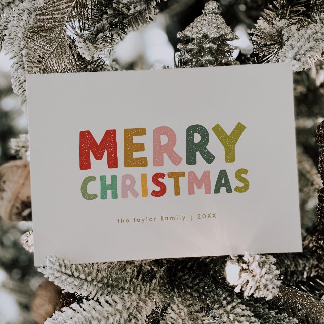 Cartão De Festividades CarOL Cream Dourado Frio de Família Bonita Feliz N (CAROL Cream Gold Cute Family Fun Merry Christmas Holiday Card)