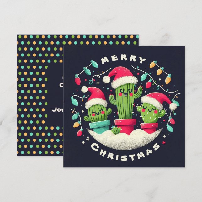 Cartão De Festividades Carolers de Natal Plantas de Papais noeis de Cactu (Frente/Verso)