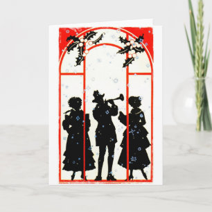 Cartão De Festividades Carolers de Natal Silhouette 1920
