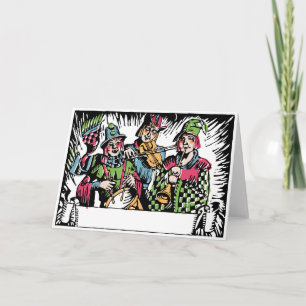 Cartão De Festividades Carolers do músico da rua do Woodcut de Deco