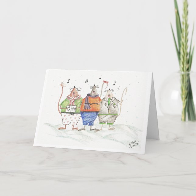 Cartão De Festividades Caroling Mice Greeting Card (Frente)