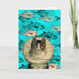 Cartão De Festividades Caros Papais noeis, Peixe, Feliz Gatinho De Natal