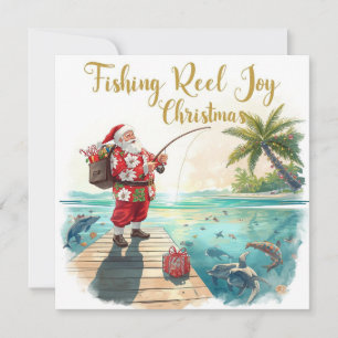 Cartão De Festividades Carretel de Pesca Alegria de Natal com Papai Noel