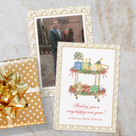 Cartão De Festividades Carrinho de Bar de Champagne Watercolor Foto do An