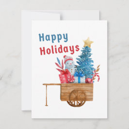 Cartão De Festividades Carrinho de Férias Felizes com Boneco de Neve 