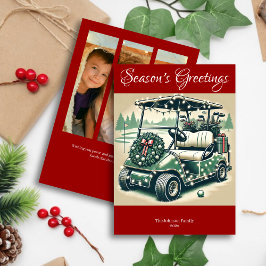 Cartão De Festividades Carrinho de Golfe Decorado • Foto Vermelho Brilhan