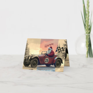 Cartão De Festividades Carro de Corrida Com Papai Noel