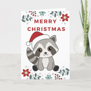 Cartão De Festividades Carro de Natal Raccoon Snow Winter Raccoons
