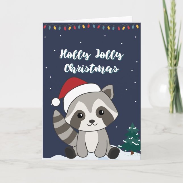 Cartão De Festividades Carro de Natal Raccoon Snow Winter Raccoons (Frente)