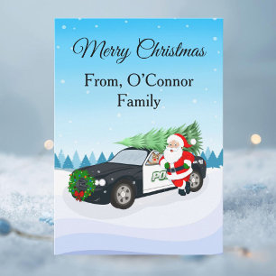 Cartão De Festividades Carro de Polícia Feliz Natal com Papai Noel