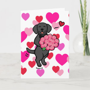 Cartão De Festividades Carro de Rosas de cartoon Black Labrador