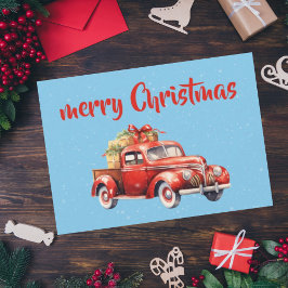 Cartão De Festividades Carro design vermelho rústico da placa de natal vi