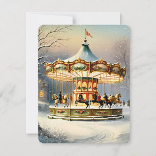 Cartão De Festividades carrossel de neve de natal antigo