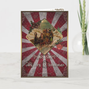 Cartão De Festividades Carruagem de Natal desenhada por Cavalo na estrada