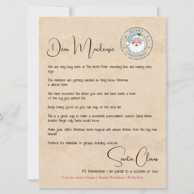 Cartão De Festividades Carta da mesa de Papais noeis personalizados (Frente)