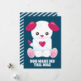 Cartão De Festividades Carta de Amor de Cachorro Azul Rosa Texto Personal