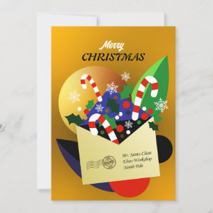 Cartão De Festividades Carta de Natal em ouro para o Papai Noel