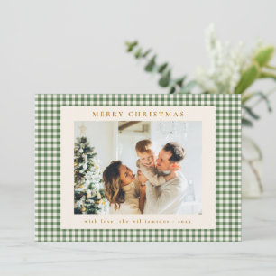 Cartão De Festividades Carta de Natal em Plaid Verde Xadrez Dourado