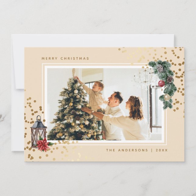 Cartão De Festividades Carta de Natal Merry Photo Watercolor (Frente)