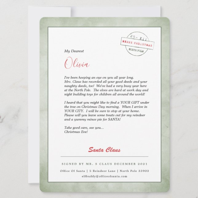 Cartão De Festividades Carta dos Papais noeis do Polo Norte (Frente)