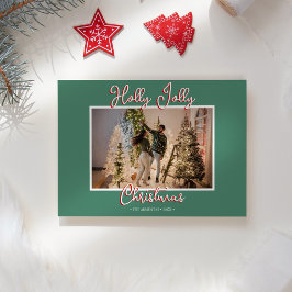 Cartão De Festividades Carta e Foto de Natal Green Holly Jolly