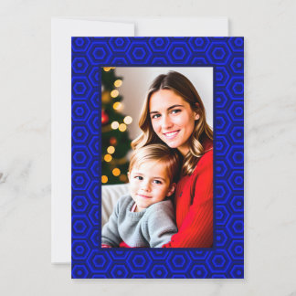 Cartão De Festividades Carta no verso Foto emoldurada por hexágono azul