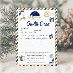 Cartão De Festividades Carta Oficial para o Papai Noel Blue Gold Kids