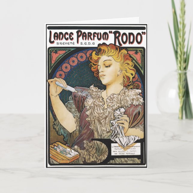 Cartão De Festividades Cartão: Lança Parfum "Rodo " de Alphonse Mucha- (Frente)