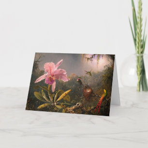 Cartão De Festividades Cartão: Orquídeas e Aves Hummingaves