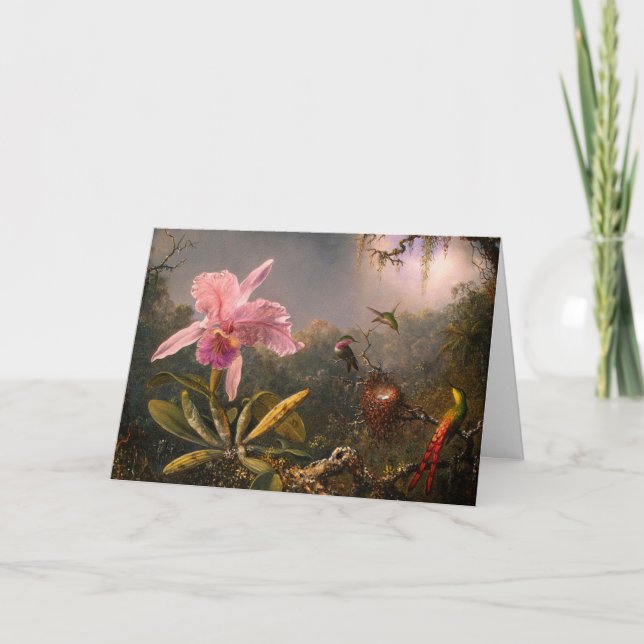 Cartão De Festividades Cartão: Orquídeas e Aves Hummingaves (Frente)