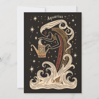 Cartão De Festividades Cartão-postal - Aquarius Celestial Arte Zodiac