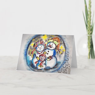 Cartão De Festividades Cartão-postal da família Ucraniana Snowmen