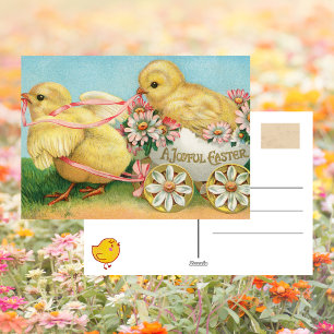 Cartão De Festividades Cartão-postal de Páscoa Floral com Pintinho Cute V