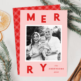 Cartão De Festividades Cartas Alegres Modernas Foto Rosa e Vermelha