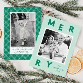 Cartão De Festividades Cartas Alegres Modernas Verde e Hortelã 2 Fotos