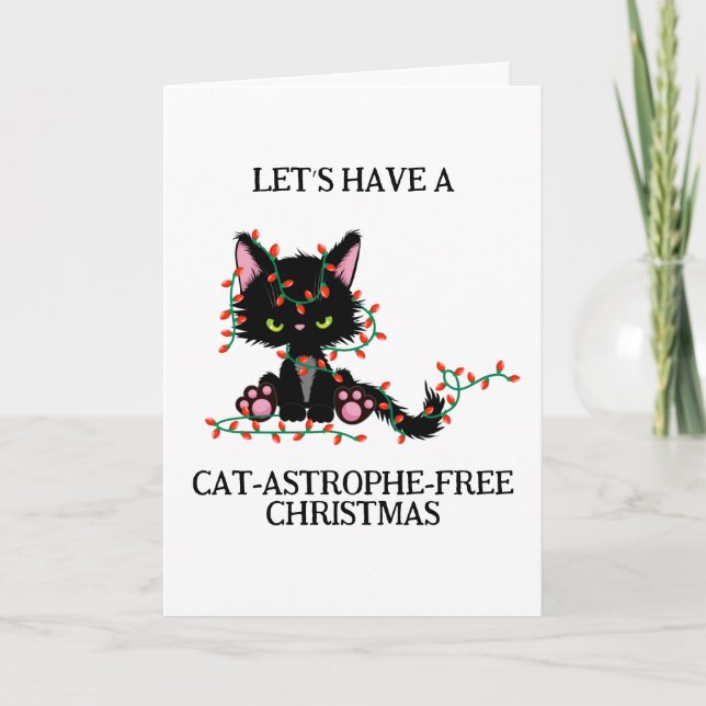 Cartão De Festividades cartas de natal de gato preto engraçado (Frente)