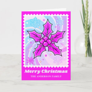 Cartão De Festividades Cartaz de Natal Neon Pink Holly & Berries