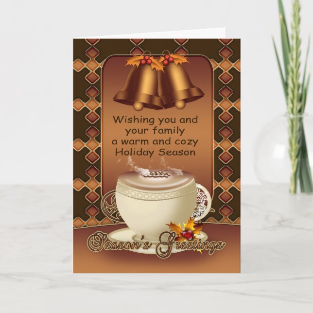 Cartão De Festividades Cartazes De Natal De Chocolate Quente E Holly (Frente)