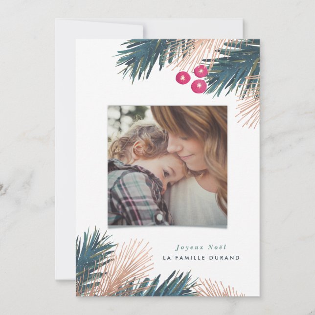 Cartão De Festividades Carte de Noël de Pin et Baies (Frente)