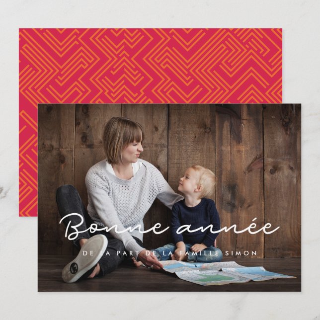 Cartão De Festividades Carte de voeu foto Bonne année personalizável (Frente/Verso)